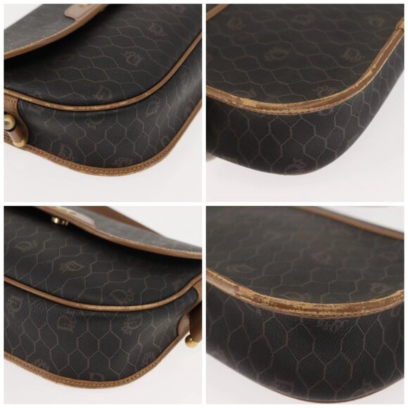 Christian Dior Honeycomb Canvas Shoulder Bag PVC Black Gold Auth BA7309 - Picture 14 of 16